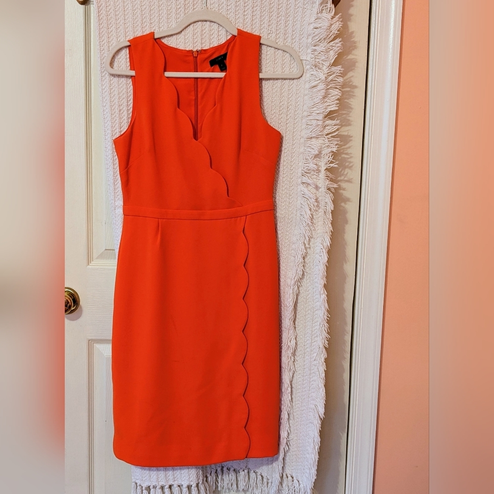 J Crew Scalloped Edge Orange Faux Wrap Dress